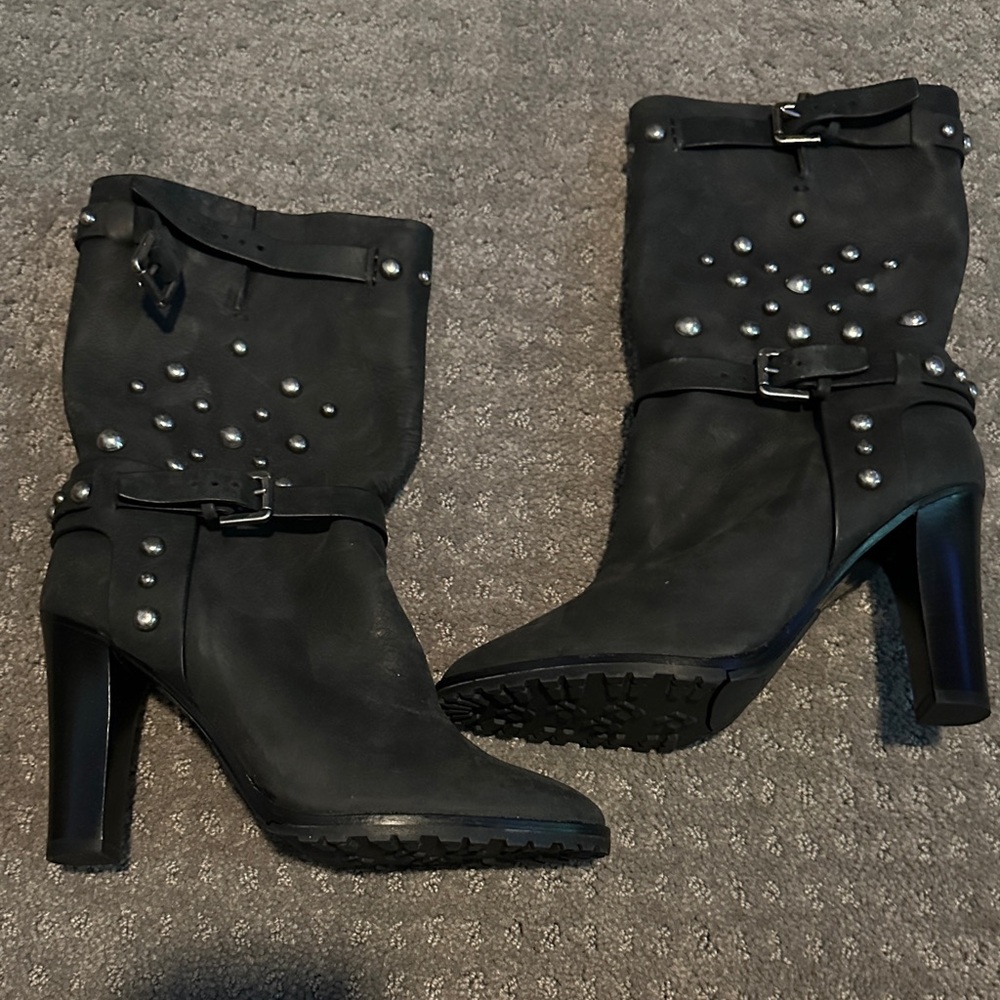 New Black Leather Studded Women's Boots